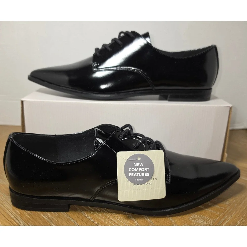 Worthington Ingalls Mens Black Shiny Pointed Toe Dress Memory Foam Shoes 8M New
